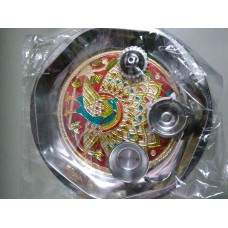 OkaeYa Peacock Design Stainless Steel Pooja ki thali with agarbatti Stand, deep etc